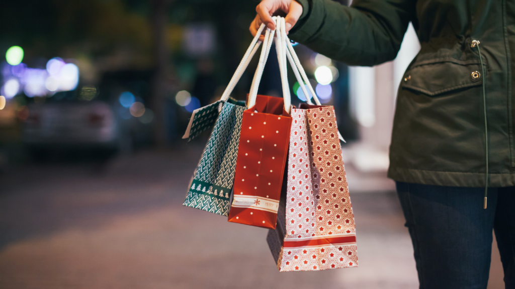 Church Shopping: Woman holding gift bags