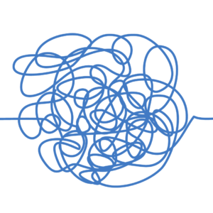 A line enters from the left, and gets all tangled up in a big ball before exiting to the right.